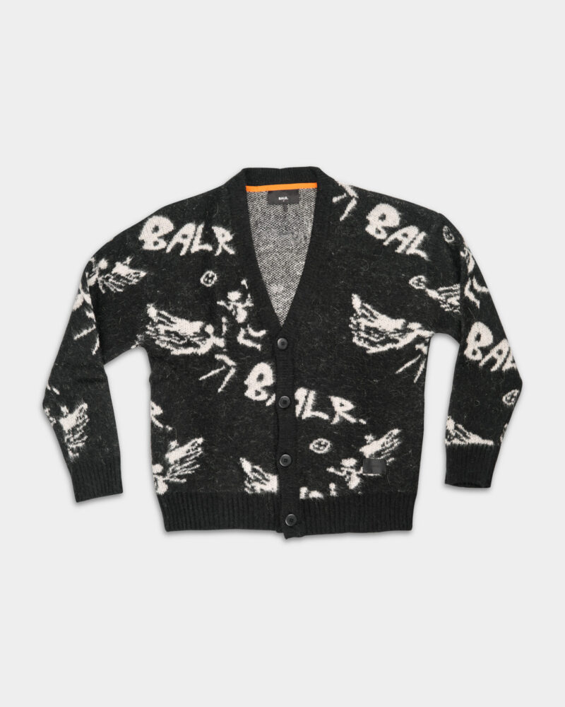 BALR Men's Game Of The God's Box Fit Brushed Cardigan B1276.1002 Jet Black
