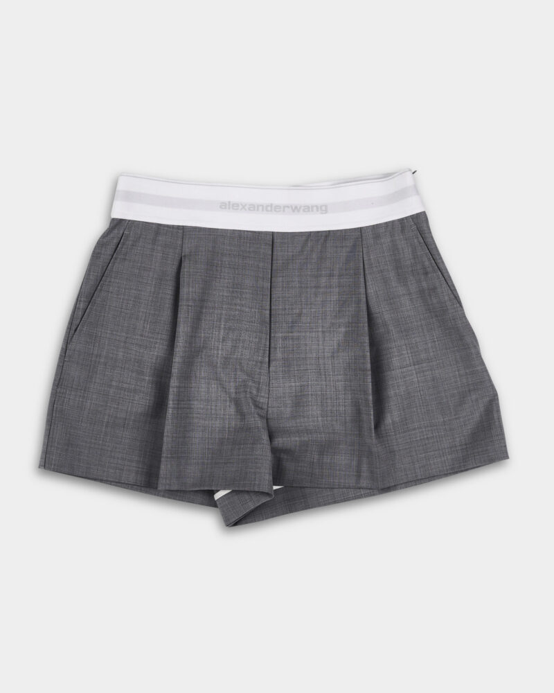 Alexander Wang High Waisted Pleated Short w/ Elastic Logo Light Heather 1WC3244747 050