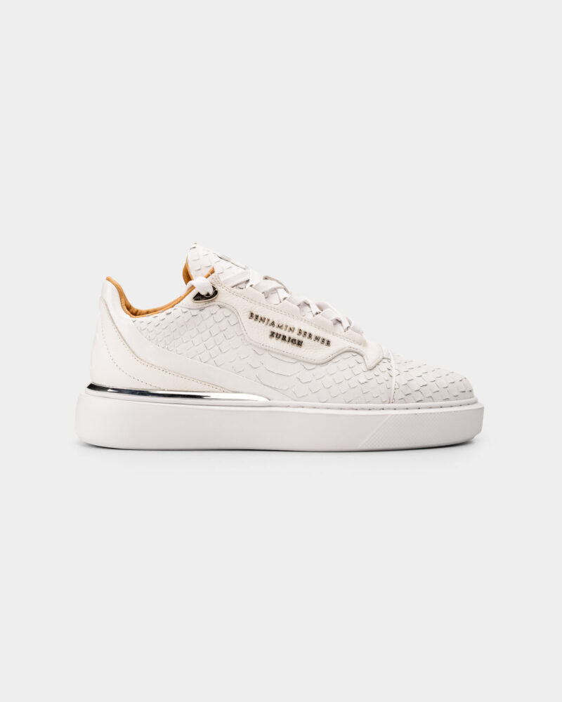 Benjamin Berner Men's Low Top Matt Nappa Sneaker BNJ RAPHAEL All White Python