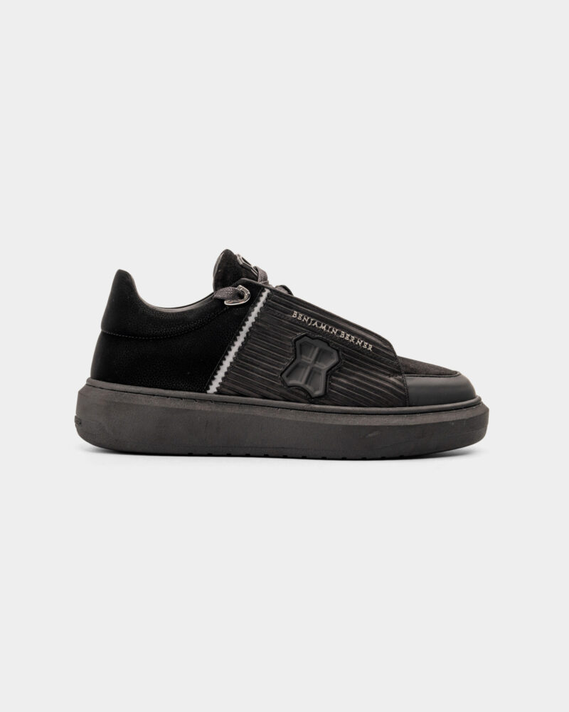 Benjamin Berner Men's Nubuck Striped Suedes Sneakers BNJ THEO Black 3D
