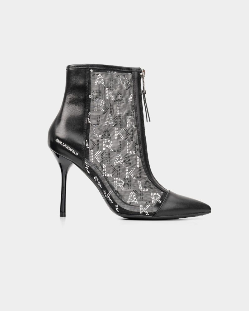 Karl Lagerfeld Ladies Sarabande Rhinestone Ankle Boot Black Mesh Text w/ Silver KL30955 M0S