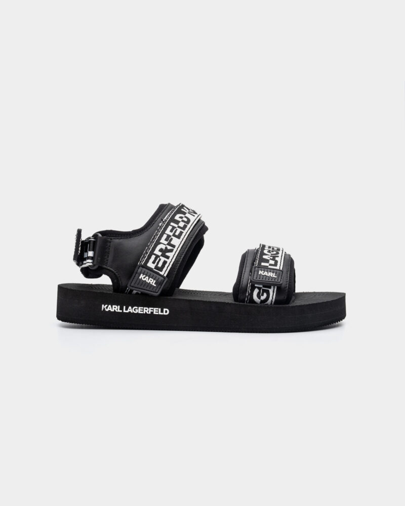 Karl Lagerfeld Men's Atlantik Speculogo Backstrap Black Lthr & Textile w/White Sandal KL70511 401