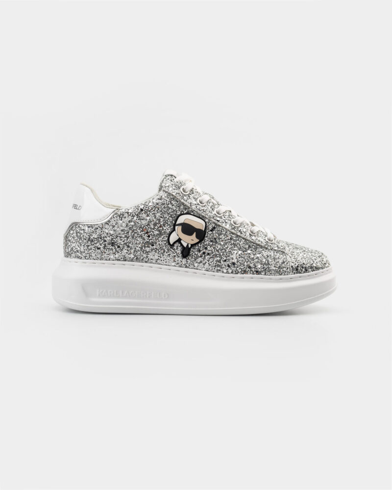 Karl Lagerfeld Women's Kapri NFT Lo Lace Heavy Glitter Silver Sneaker KL62573N GSL