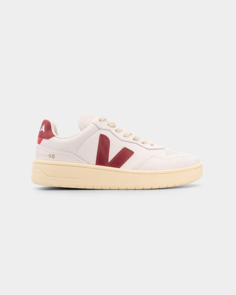Veja Ladies V-90 OT Leather Sneaker VD2003657A Extra White Marsala