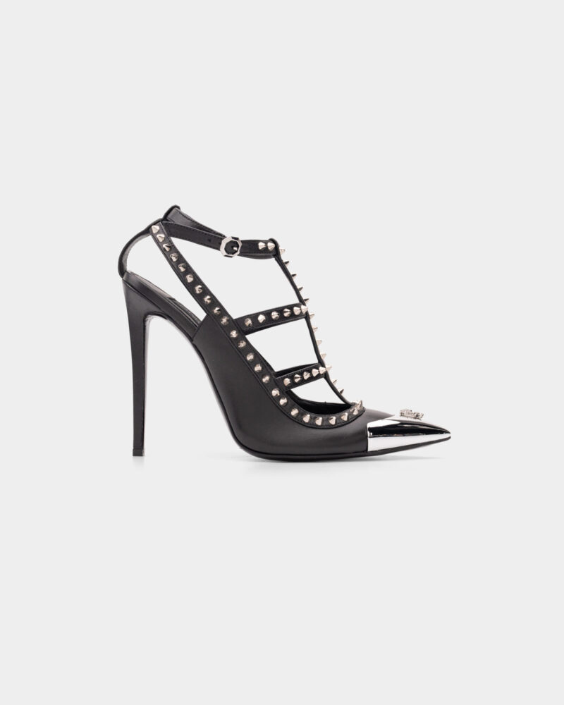 Philipp Plein Women's Nappa Leather High Heels Studs Sandals WSA0710 PLE010N 02