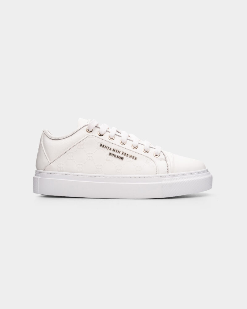 Benjamin Berner Men's Odin Monogram Embossed Matt Nappa Sneaker BNJ ODIN All White