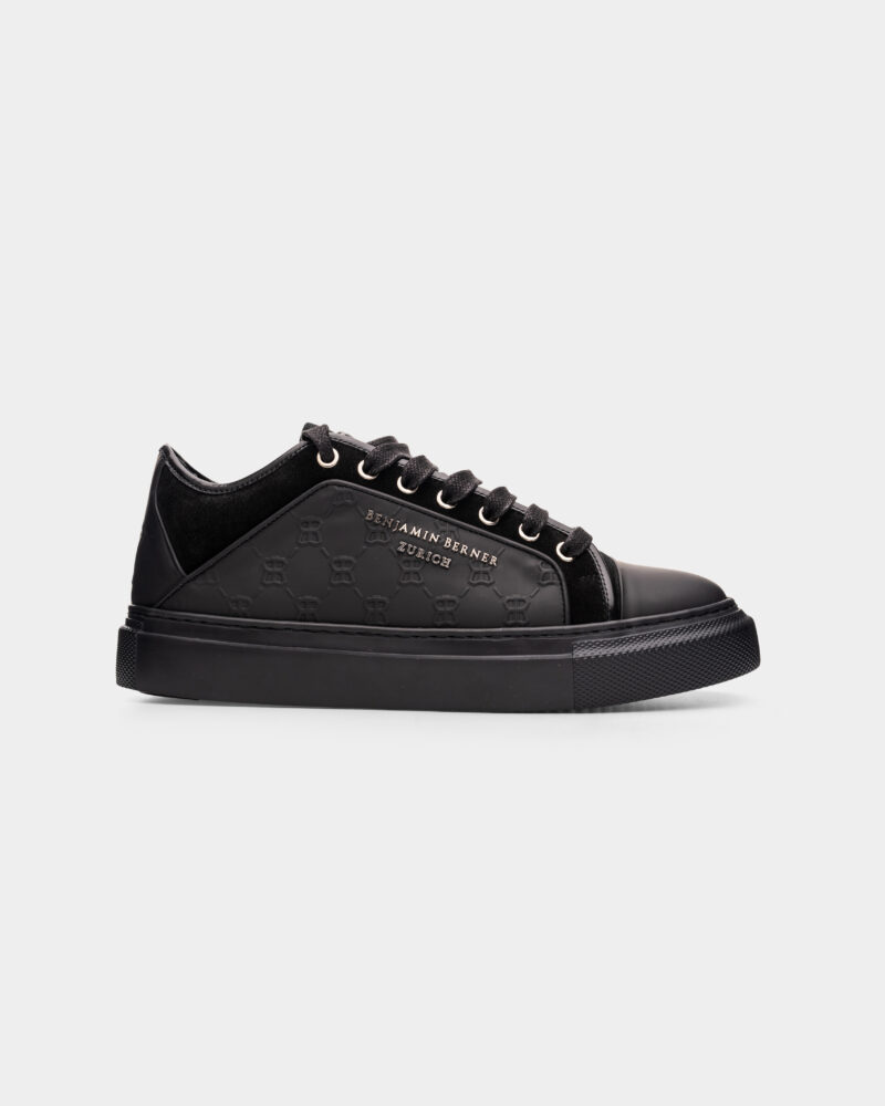 Benjamin Berner Men's Odin Monogram Embossed Matt Nappa Sneaker BNJ ODIN All Black