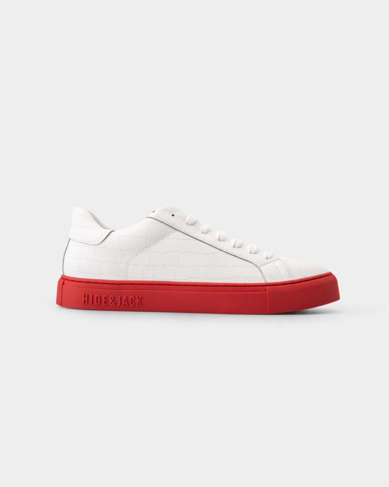 (Core) Hide & Jack Men's Low Top Sneaker Essence Tuscany White Upper Red Sole ETOSL WHTRED