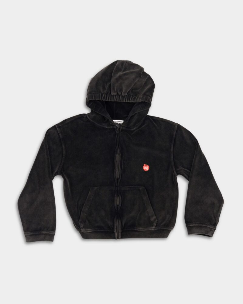 Alexander Wang Women's Shrunken Zip Up Hoodie w/ Apple Logo Washed 4CC1242075 095A