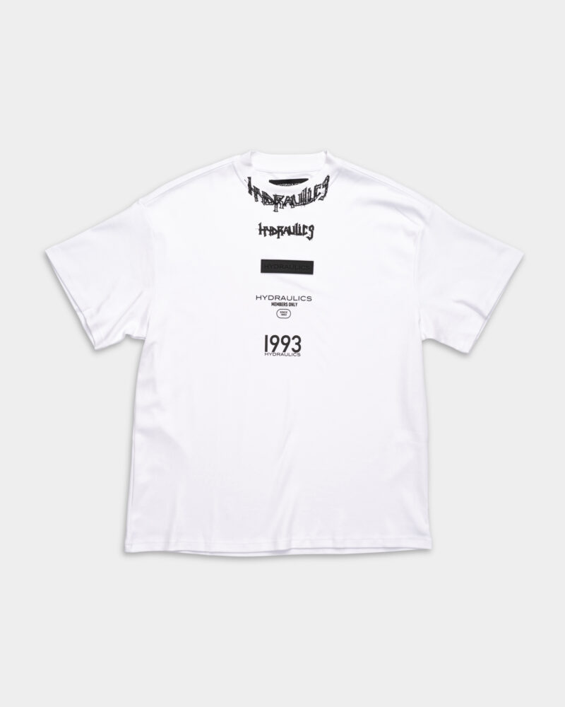 Hydraulics Stacked Neck Logo Oversized Tee White