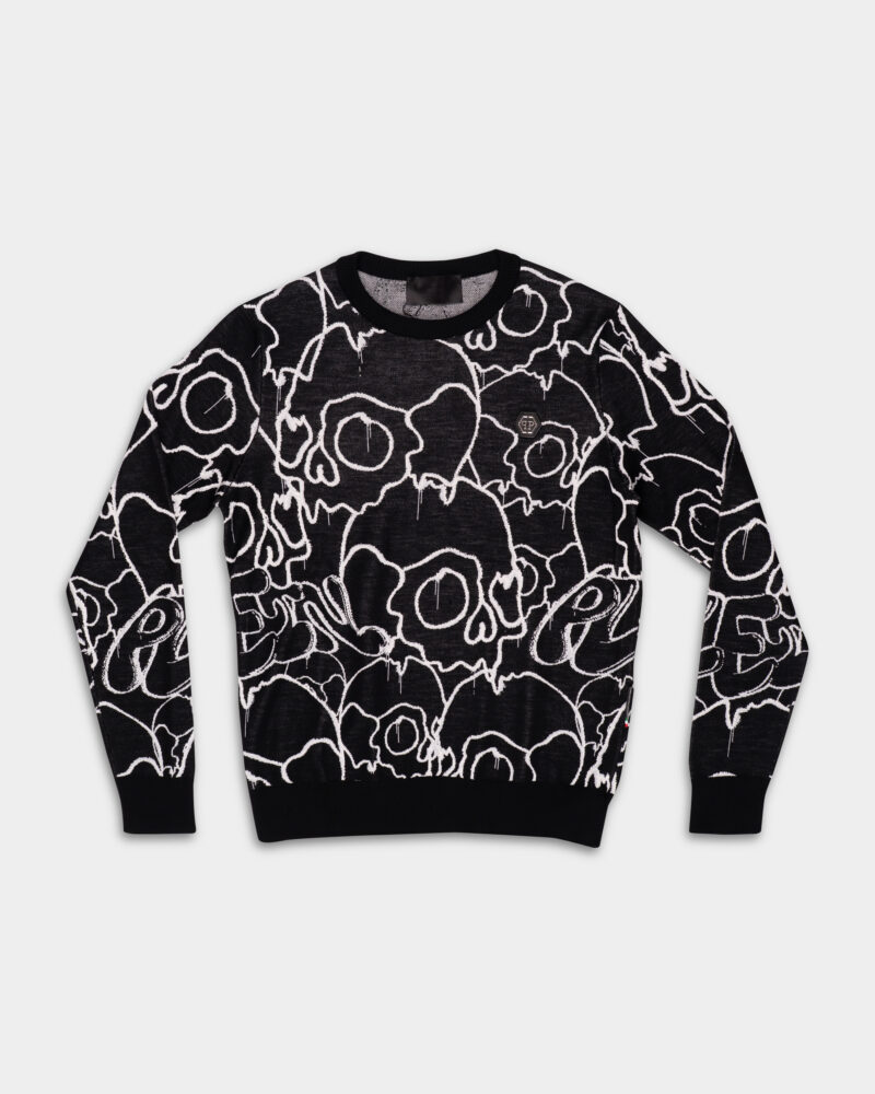 Philipp Plein Men's Wool Roundneck Dripping Skull MKO1352 PKN002N 02